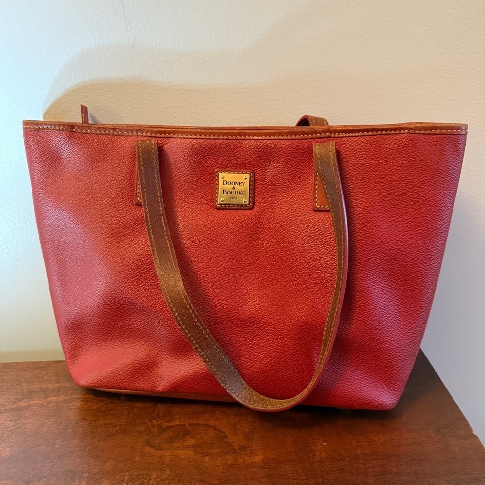 Vintage Dooney & Bourke Red & Brown Leather Tote Bag
